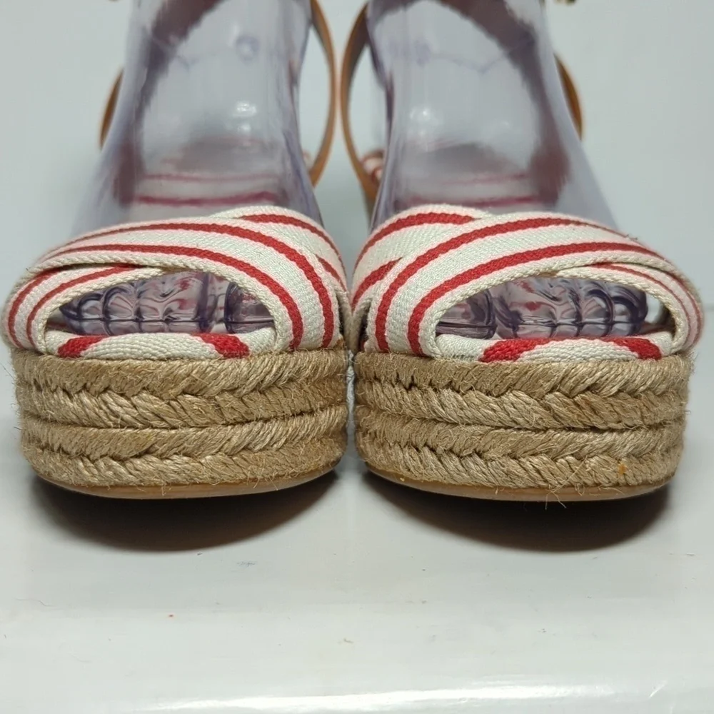 Tory Burch Karissa canvas wedge espadrille platform sandals womans size 9